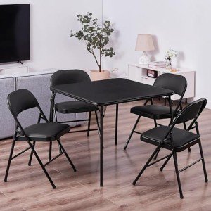 VECELO Folding Card Table and Chair Set – Black