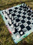 Elegant Glass Lion Chess Set with Epoxy Pieces