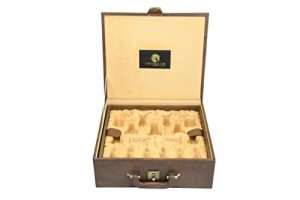 Brown Leatherette Chess Set Storage Box with Trays
