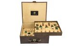 Brown Leatherette Chess Set Storage Box with Trays