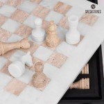 15" Handmade Travertine Marble Chess Set with Storage