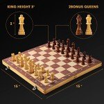 Magnetic Wooden Folding Chess Set with Extra Queens