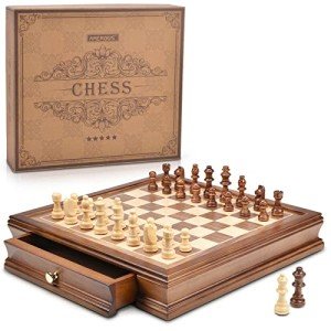 Magnetic Wooden Chess Set with Storage Drawers
