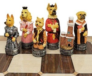 Hand-Painted Royal Cats vs Dogs Chess Pieces Set