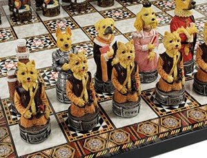 Royal Cats vs Dogs Chess Set with Mosaic Board