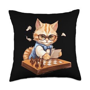 Cat Chessboard Throw Pillow for Players
