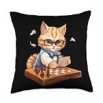 Cat Chessboard Throw Pillow for Players