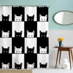 Cute Kittens Chess Board Shower Curtain Set