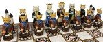 Royal Cats vs Dogs Chess Set with Mosaic Board