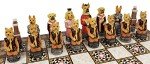 Royal Cats vs Dogs Chess Set with Mosaic Board