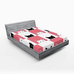 Cute Cat Chess Board Fitted Sheet, California King