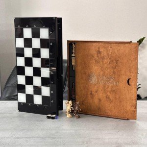 Glass & Wood Chess Backgammon Set for Family Fun