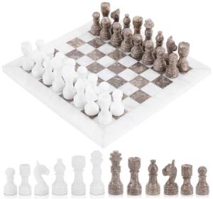 Elegant Marble Chess Set: White & Grey 12-inch