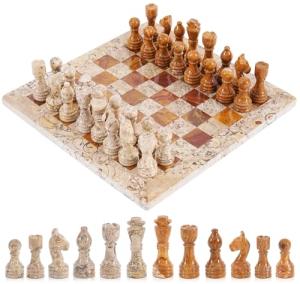 Red and Coral Marble Chess Set - 12 Inches