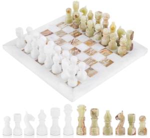 White and Green Onyx Marble Chess Set - 12