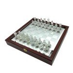 Glass Chess Set with Wooden Case and Pieces