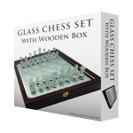 Glass Chess Set with Wooden Case and Pieces