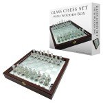 Glass Chess Set with Wooden Case and Pieces