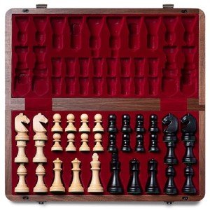 Natural Walnut Folding Chess Set with Storage Bag
