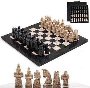 15" Marble Chess Set with Storage Box - Black & Coral