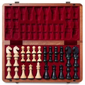 Natural Mahogany Folding Chess Set with Staunton Pieces