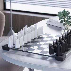 Modern Glass Chess Set with Extra Weighted Pieces