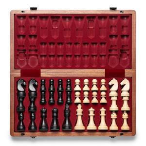 Natural Mahogany Folding Chess Set with Staunton Pieces