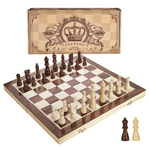 Magnetic Wooden Chess Set with Storage Slots
