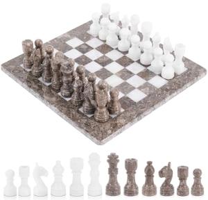 Marble Chess Set - 12 Inch Grey & White