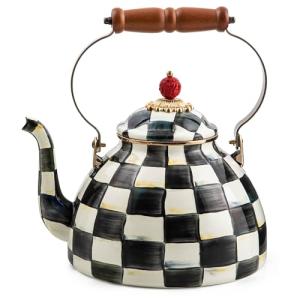 Chic Black-and-White Chess Tea Kettle, 3 Quarts