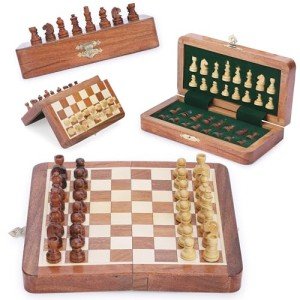 Magnetic Travel Chess Set with Acacia Wood Board