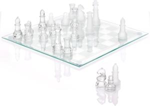 Modern Clear Glass Chess Set with Frosted Pieces