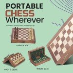 Magnetic Travel Chess Set with Acacia Wood Board
