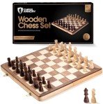 15-Inch Portable Wooden Chess Set with Extra Queen