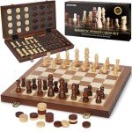 Magnetic 2-in-1 Wooden Chess & Checkers Set