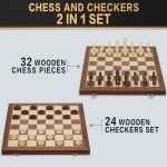 Magnetic 2-in-1 Wooden Chess & Checkers Set