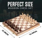 15-Inch Portable Wooden Chess Set with Extra Queen