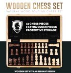 15-Inch Portable Wooden Chess Set with Extra Queen