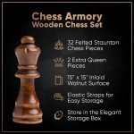 15-Inch Portable Wooden Chess Set with Extra Queen