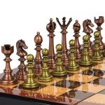 Elegant Vintage Metal Chess Set with Wooden Board