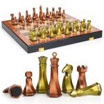 Elegant 15" Metal Chess Set with Wooden Board