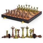 Elegant Vintage Metal Chess Set with Wooden Board