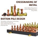 Elegant 15" Metal Chess Set with Wooden Board