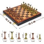 Elegant Vintage Metal Chess Set with Wooden Board