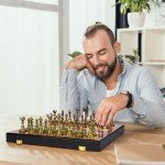 Elegant Vintage Metal Chess Set with Wooden Board