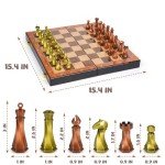 Elegant 15" Metal Chess Set with Wooden Board
