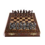 Antique Copper Medieval Chess Set with Wooden Board