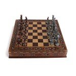 Antique Copper Medieval Chess Set with Wooden Board