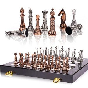 Retro Metal Chess Set with Travel Board