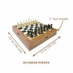 Elegant 11" Wooden Chess Set with Storage